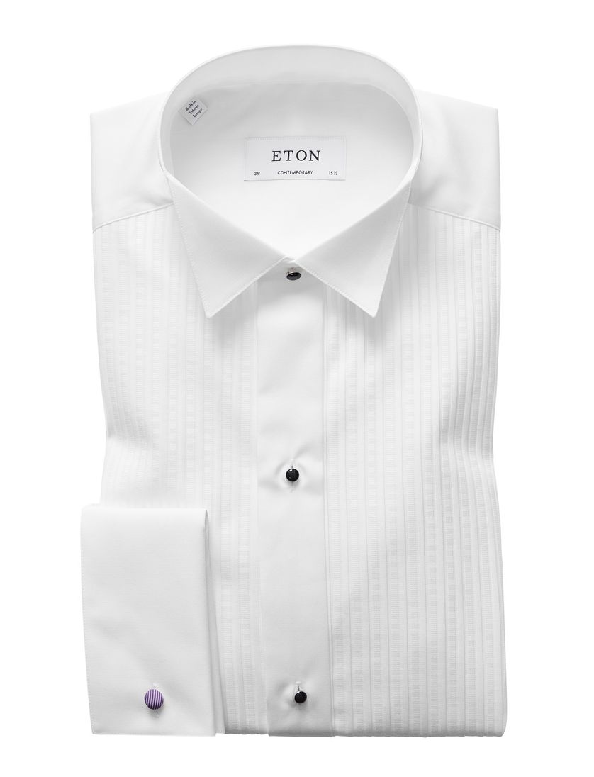 Katoenen structuur Eton overhemd wit smoking contemporary fit