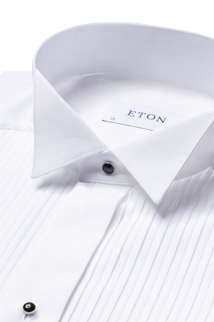 Katoenen structuur Eton overhemd wit smoking contemporary fit