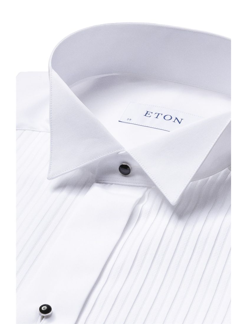 Katoenen structuur Eton overhemd wit smoking contemporary fit