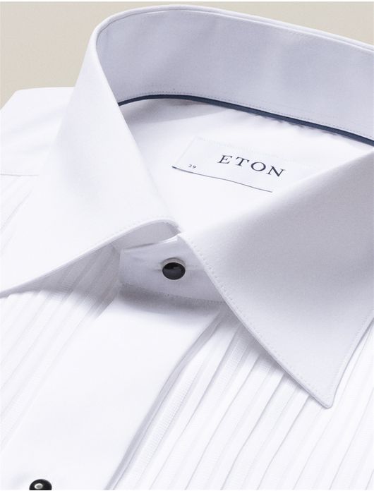 Eton smoking overhemd Piqué Tuxedo Classic Fit wit strepen textuur