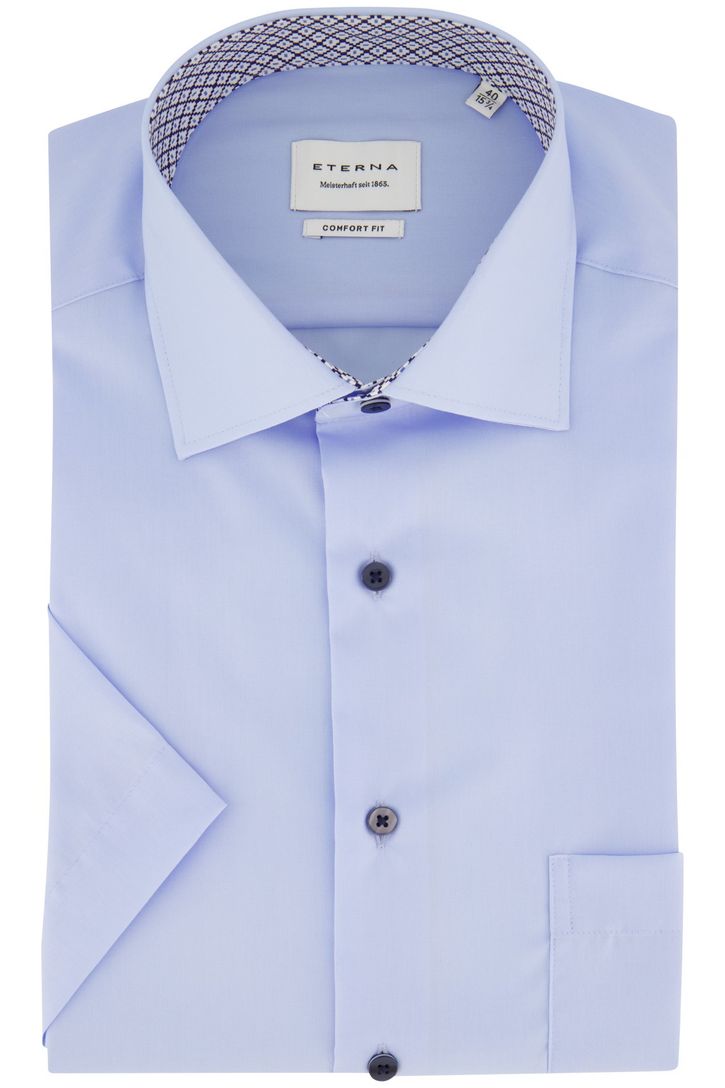 Blauw comfort fit Eterna korte mouw overhemd strijkvrij katoen