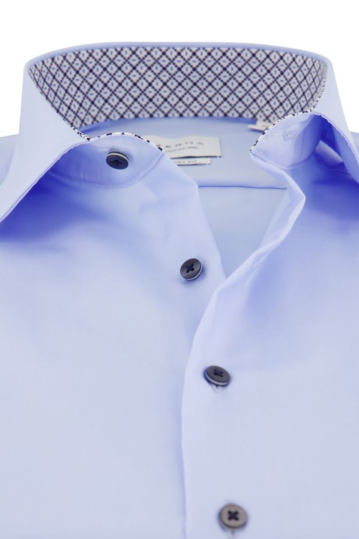 Blauw comfort fit Eterna korte mouw overhemd strijkvrij katoen