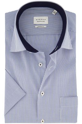 Eterna Strijkvrij Eterna overhemd Modern Fit korte mouw blauw geruit