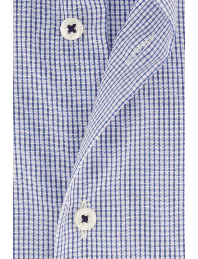 Strijkvrij Eterna overhemd Modern Fit korte mouw blauw geruit