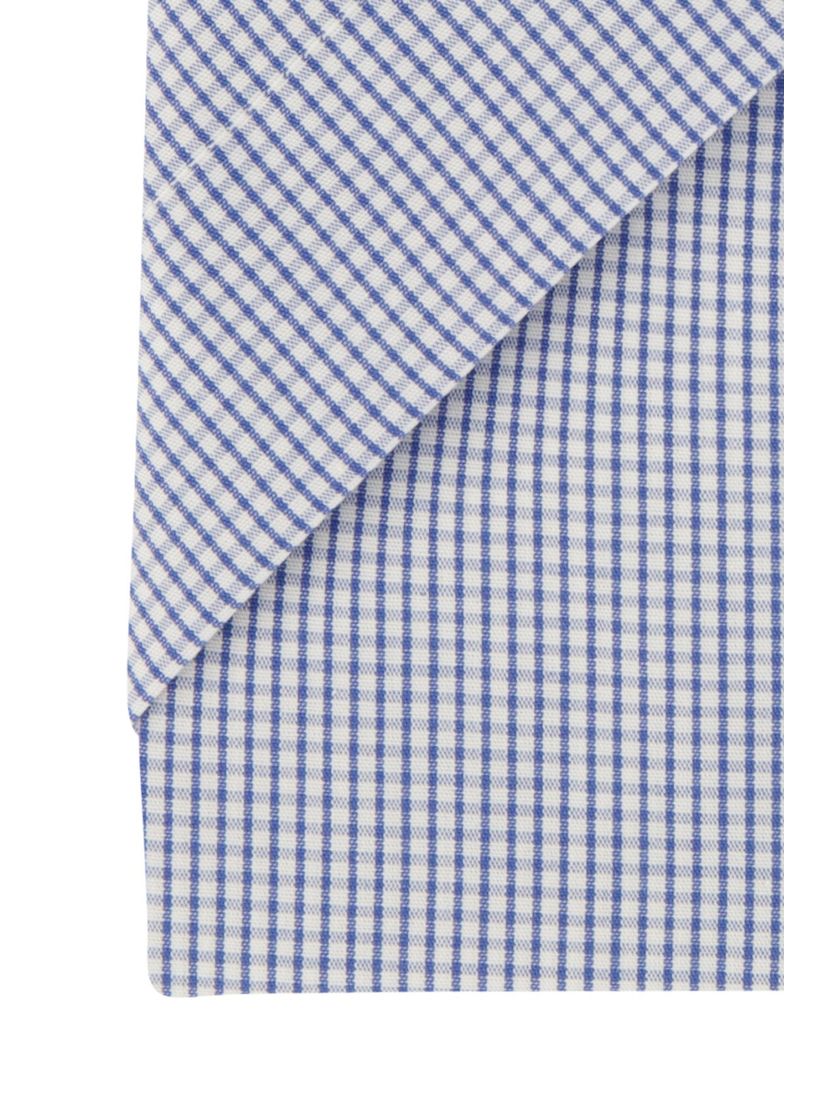 Strijkvrij Eterna overhemd Modern Fit korte mouw blauw geruit