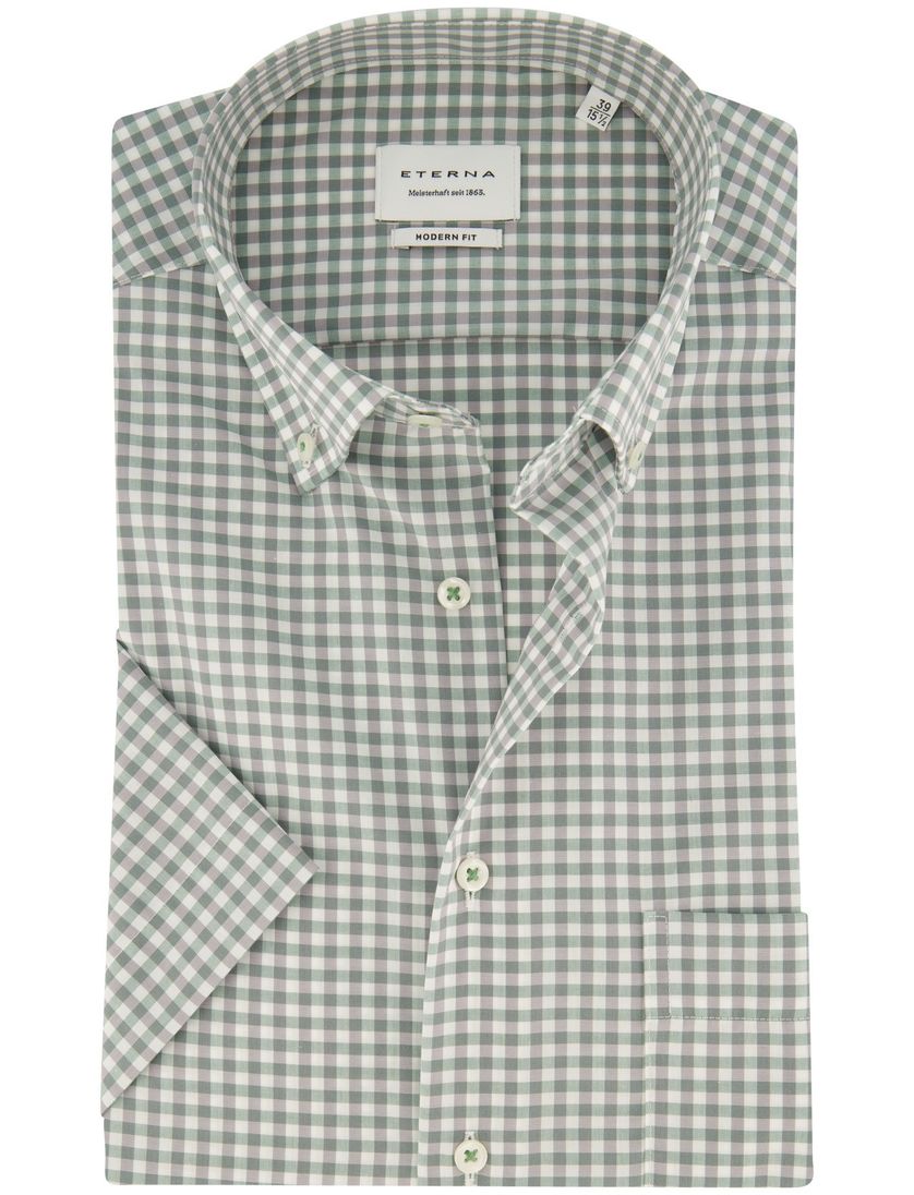 Overhemd Eterna Modern Fit korte mouw groen geruit