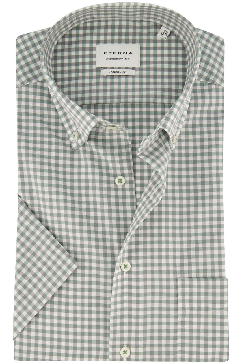 Overhemd Eterna Modern Fit korte mouw groen geruit