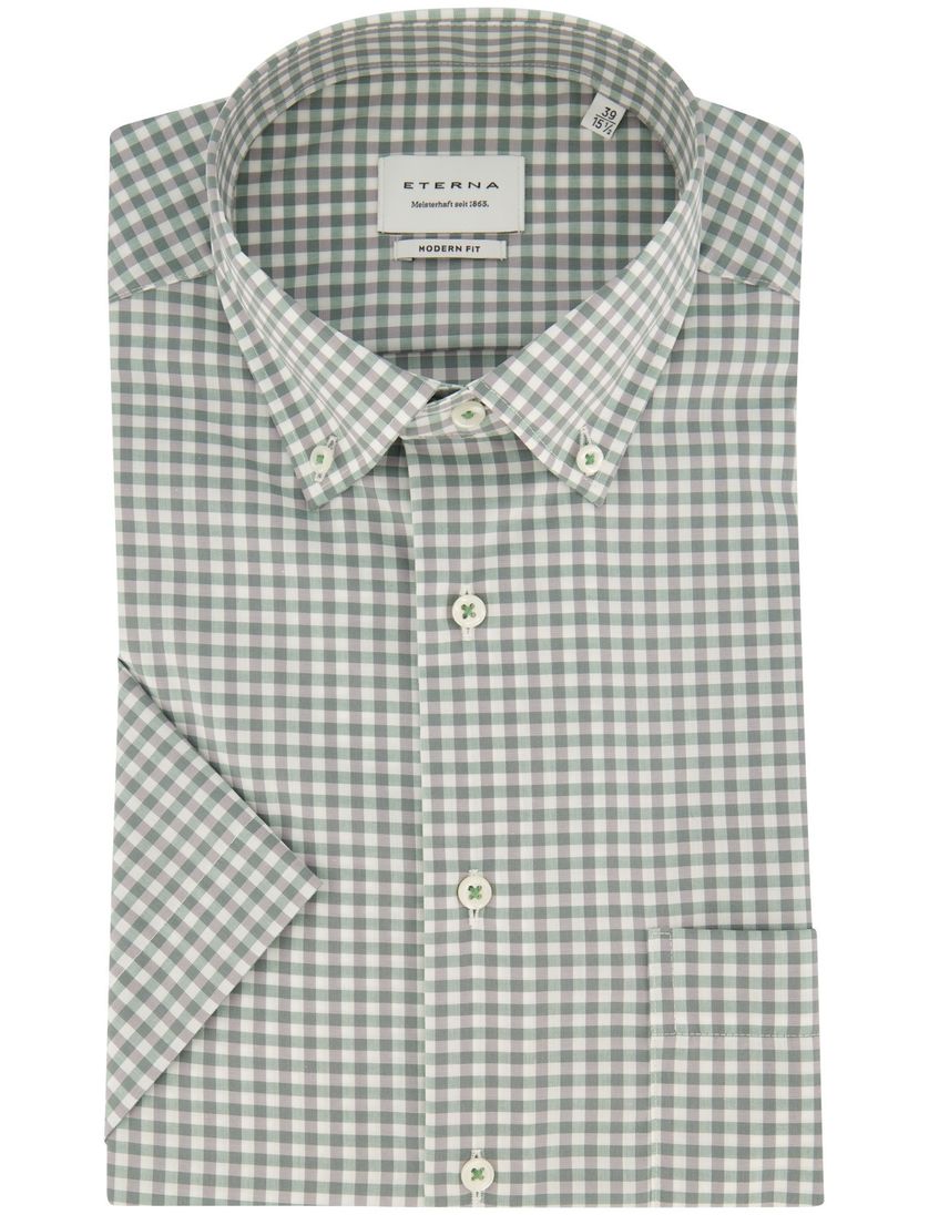 Overhemd Eterna Modern Fit korte mouw groen geruit