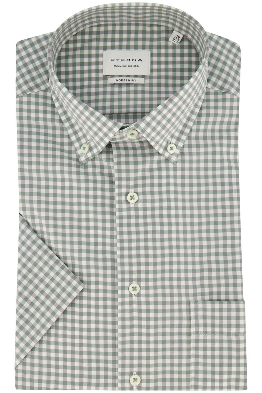 Overhemd Eterna Modern Fit korte mouw groen geruit