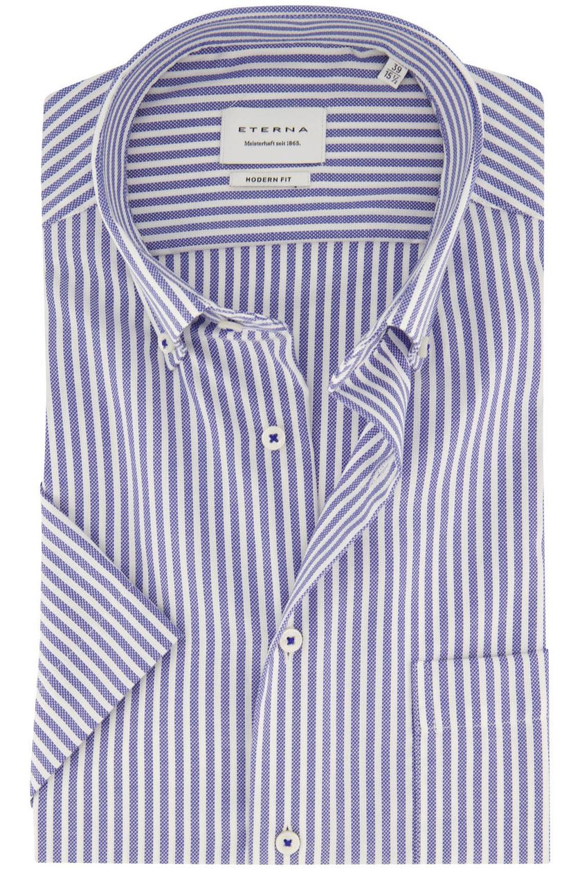 Eterna overhemd korte mouw blauw gestreept