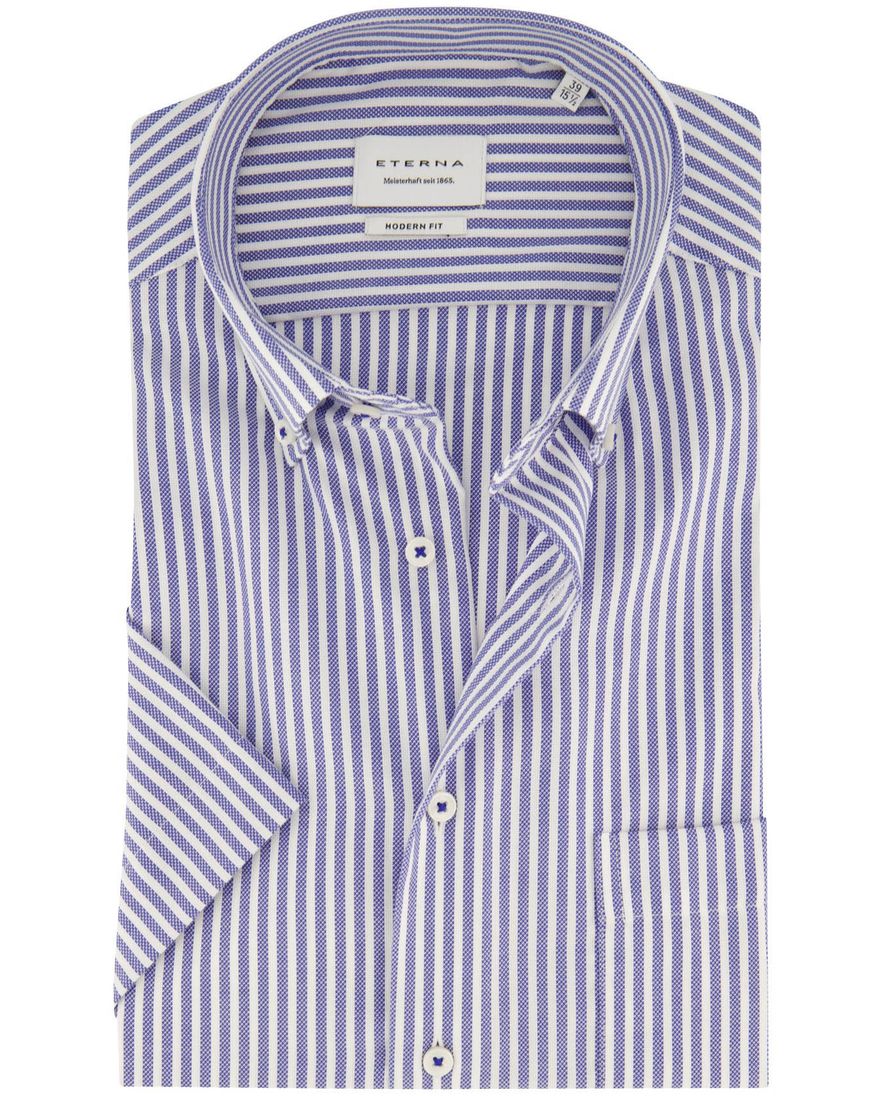 Eterna overhemd korte mouw blauw gestreept