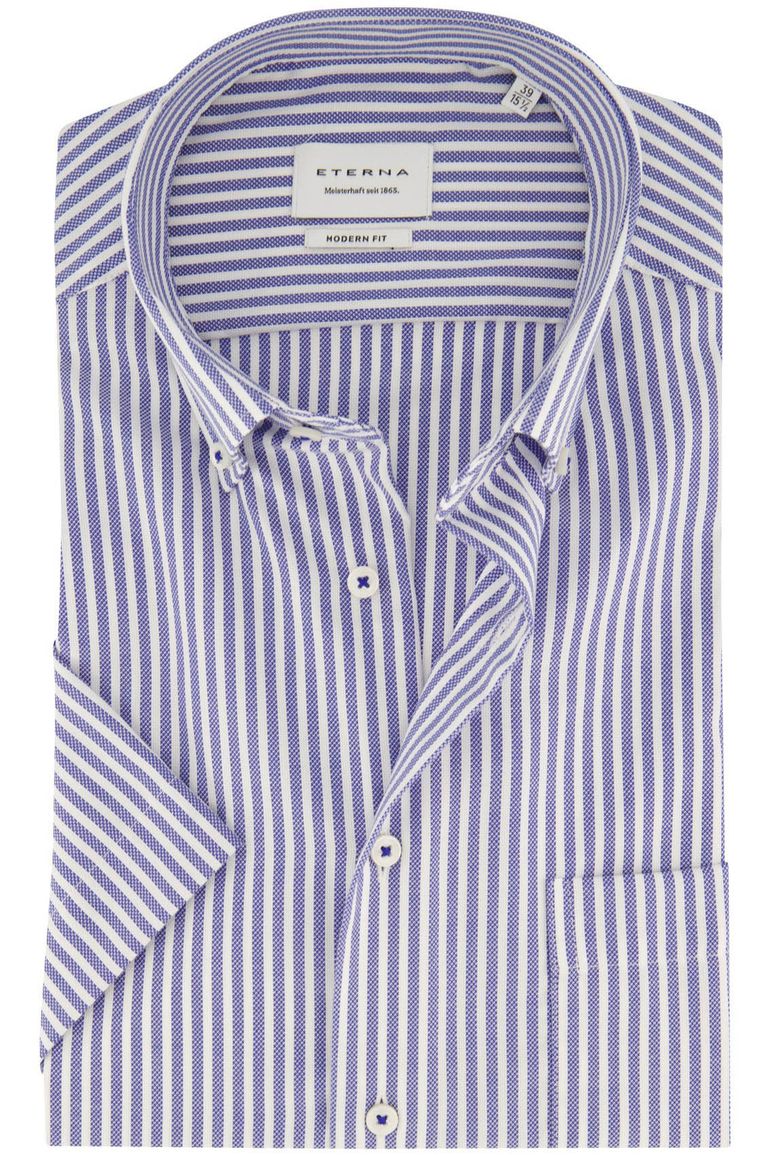 Eterna overhemd korte mouw blauw gestreept