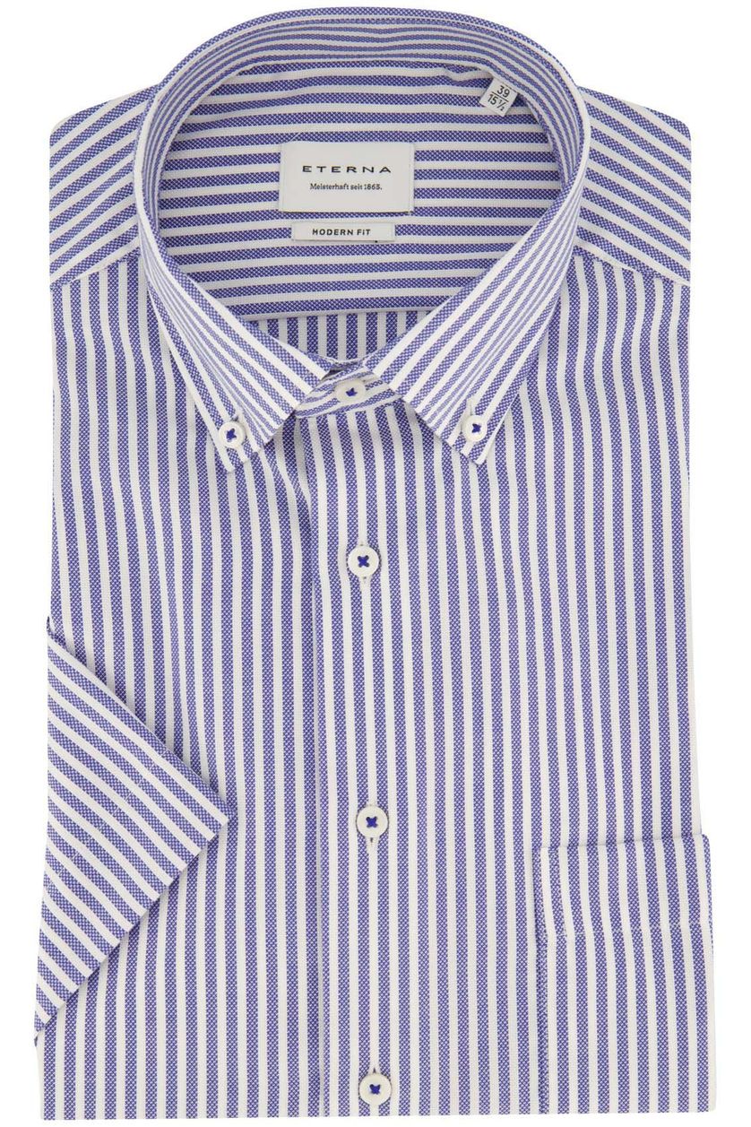 Eterna overhemd korte mouw blauw gestreept