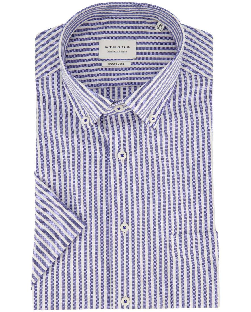 Eterna overhemd korte mouw blauw gestreept