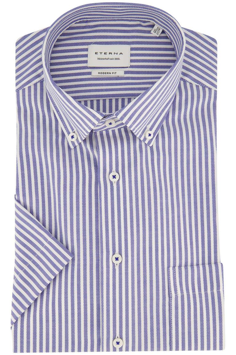 Eterna overhemd korte mouw blauw gestreept