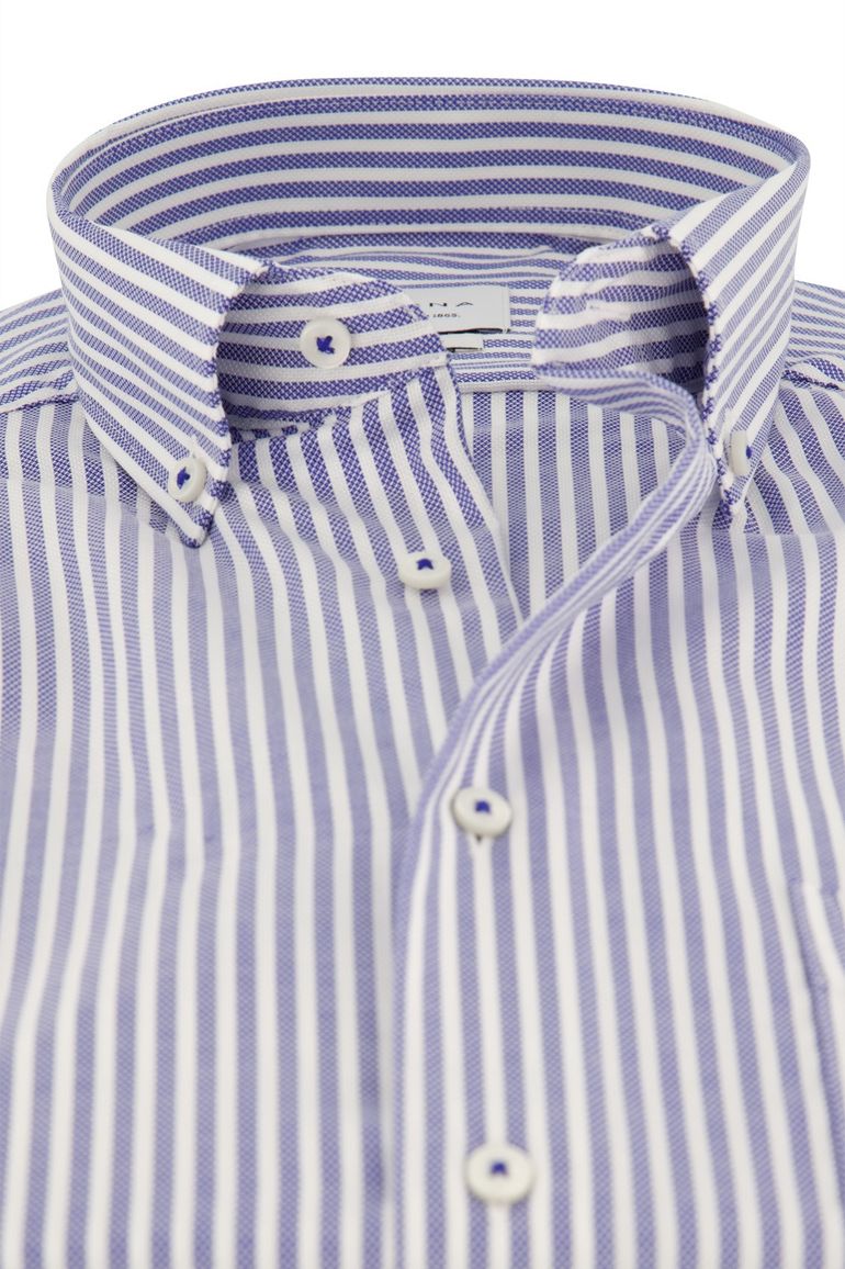 Eterna overhemd korte mouw blauw gestreept