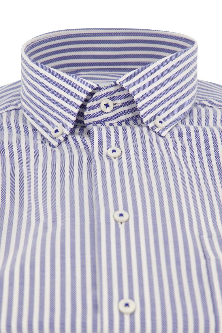 Eterna overhemd korte mouw blauw gestreept