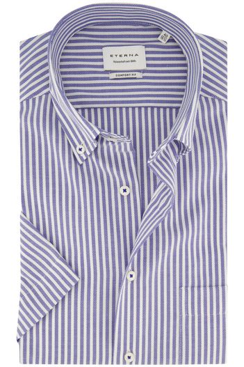 Eterna Overhemd blauw gestreept Eterna korte mouw strijkvrij comfort fit
