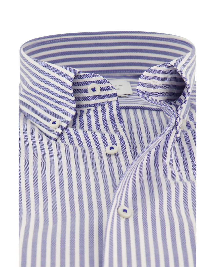 Overhemd Eterna blauw gestreept korte mouw comfort fit strijkvrij