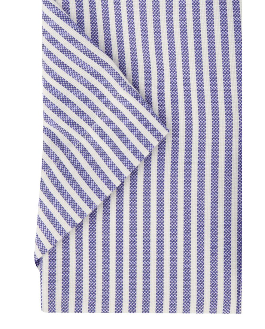 Overhemd Eterna blauw gestreept korte mouw comfort fit strijkvrij