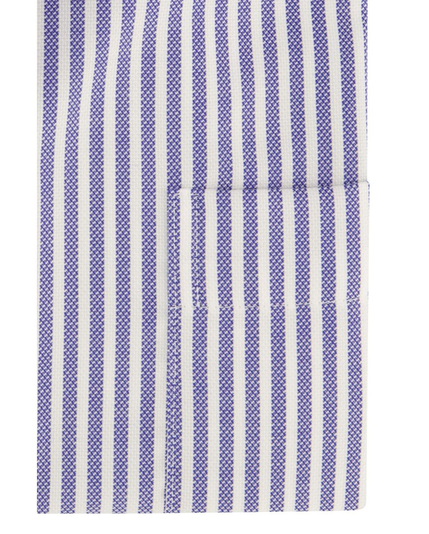 Overhemd Eterna blauw gestreept korte mouw comfort fit strijkvrij