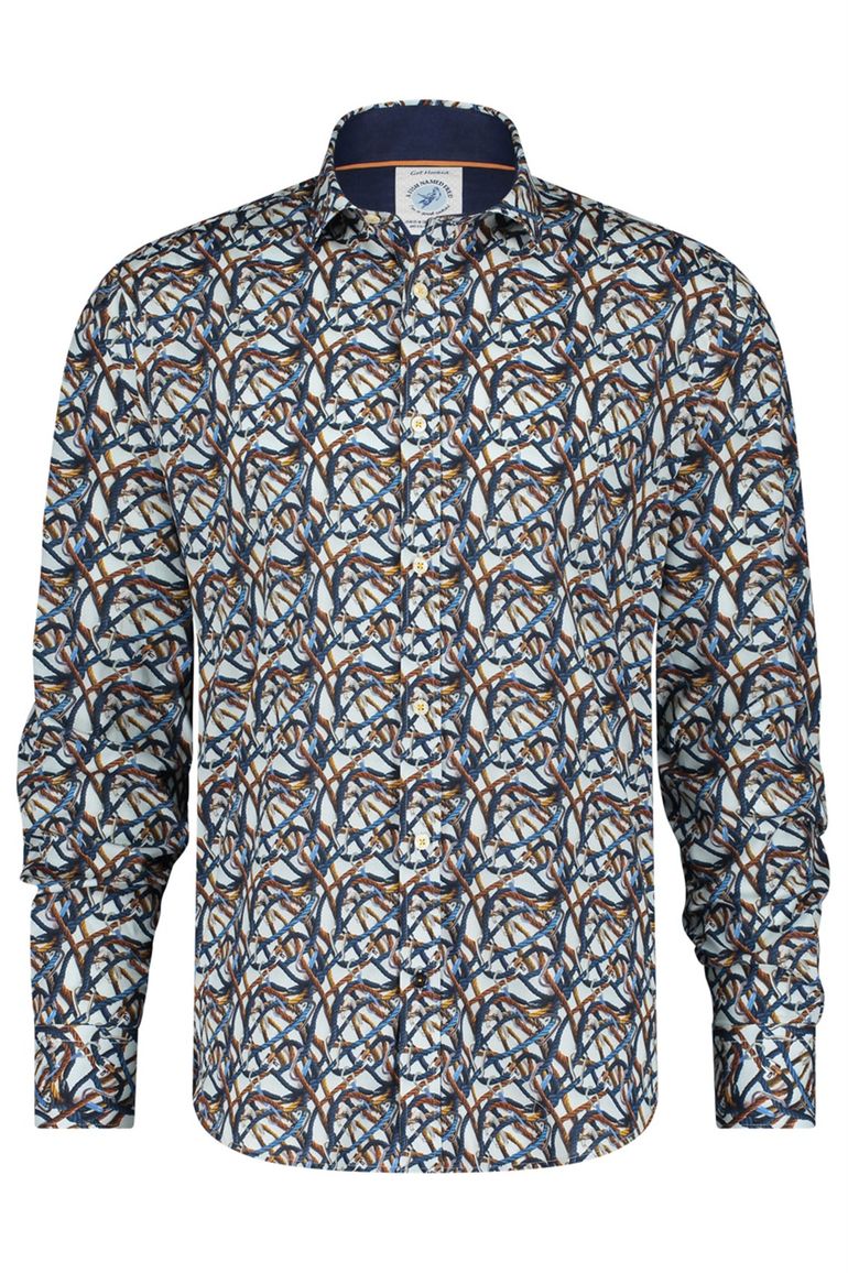 A Fish Named Fred overhemd blauw oranje geel geprint