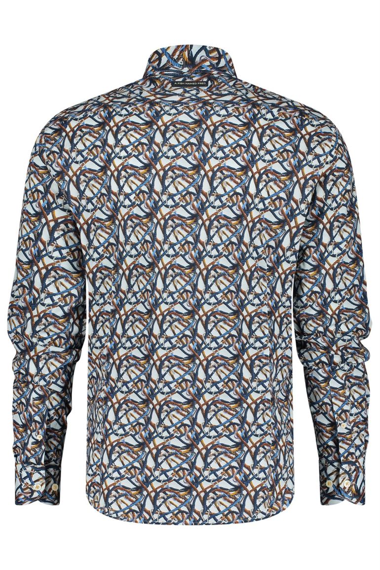 A Fish Named Fred overhemd blauw oranje geel geprint