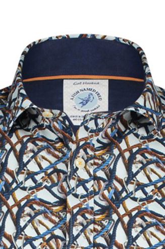 A Fish Named Fred overhemd blauw oranje geel geprint