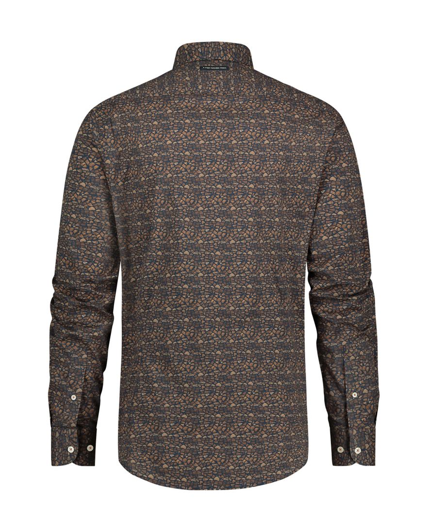 A Fish Named Fred overhemd bruin Firewood geprint slim fit