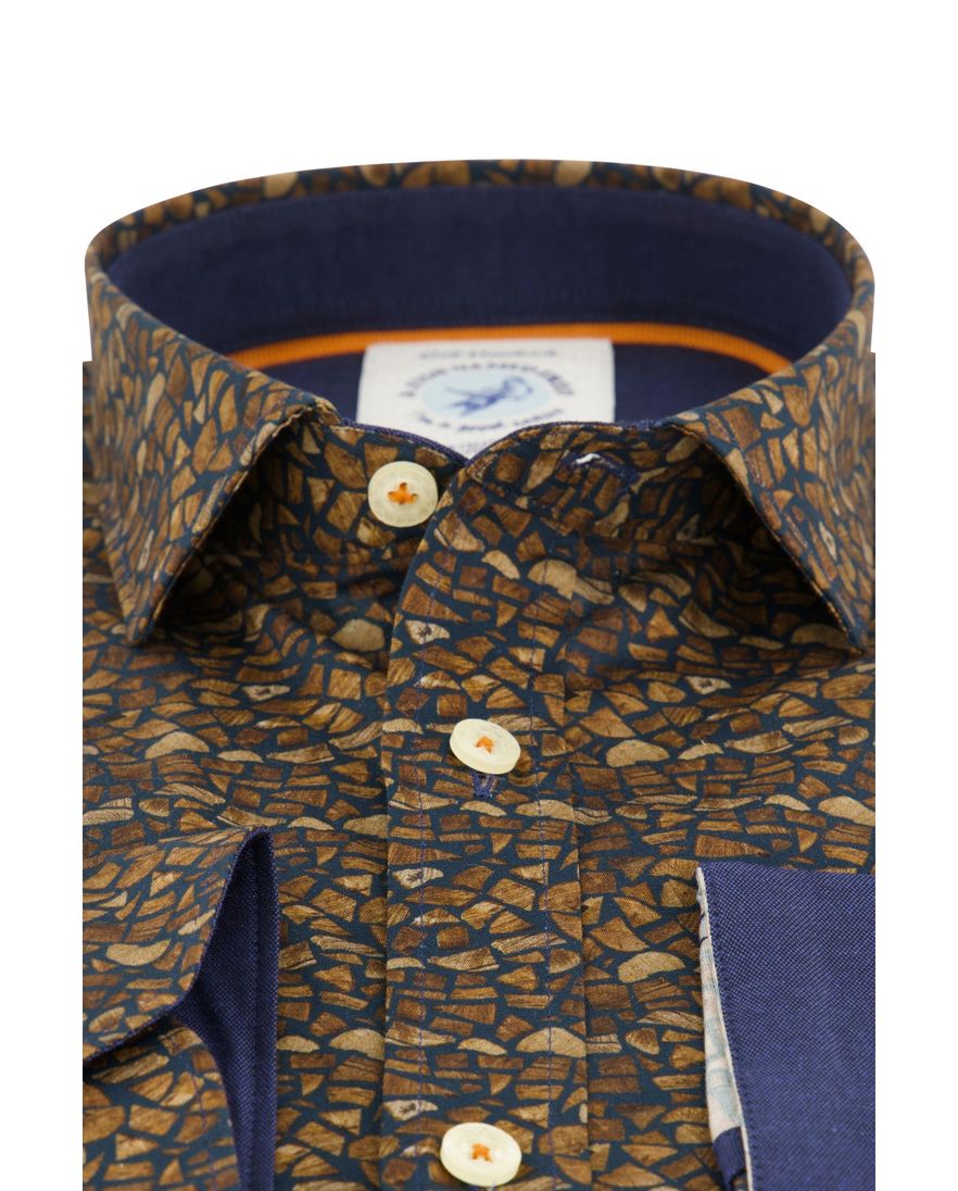 A Fish Named Fred overhemd bruin Firewood geprint slim fit