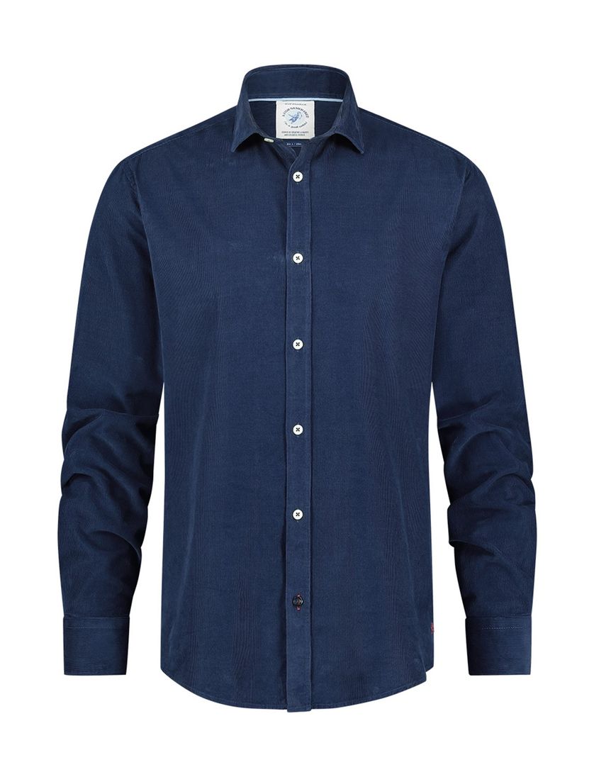 A Fish Named Fred overhemd blauw rib effen slim fit