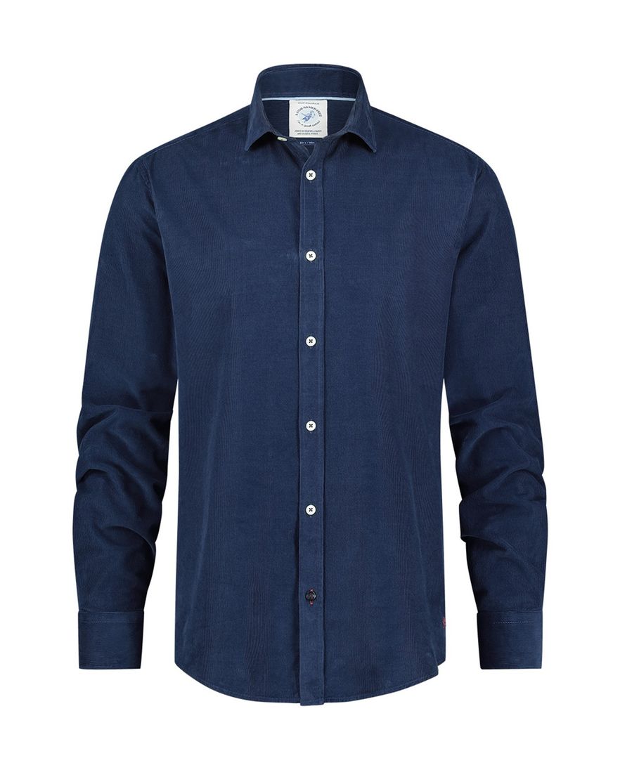 A Fish Named Fred overhemd blauw rib effen slim fit