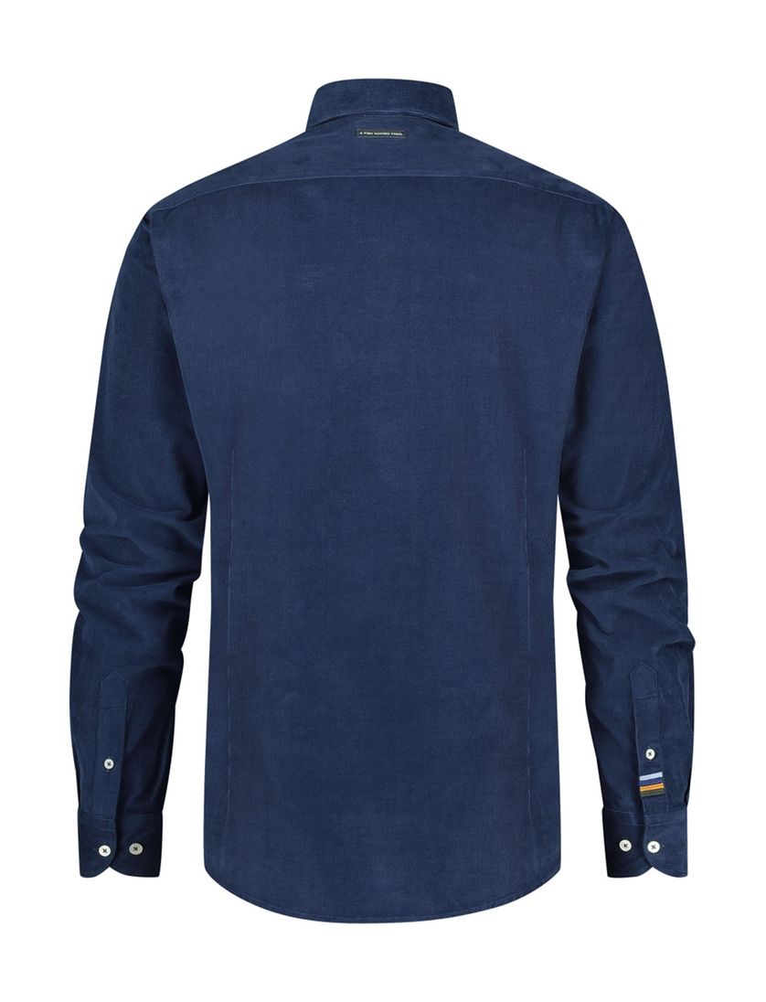 A Fish Named Fred overhemd blauw rib effen slim fit