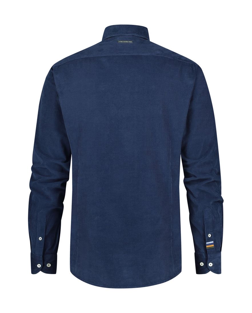 A Fish Named Fred overhemd blauw rib effen slim fit