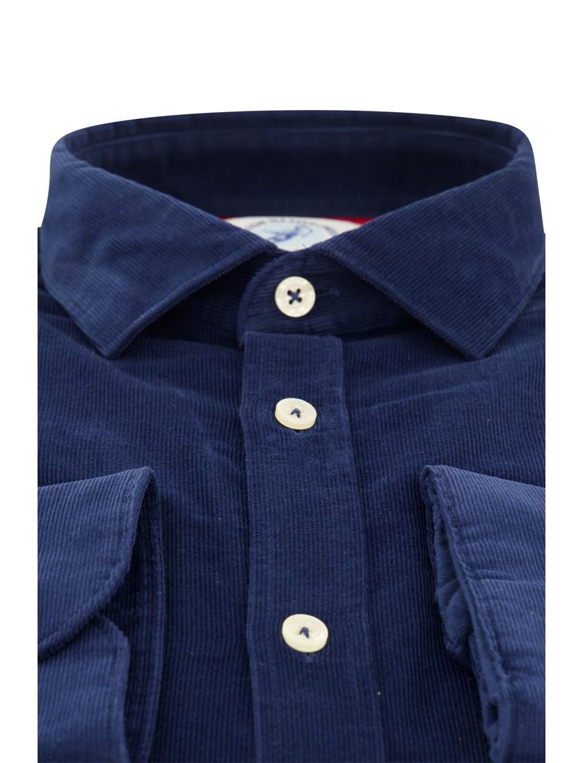 A Fish Named Fred overhemd blauw rib effen slim fit