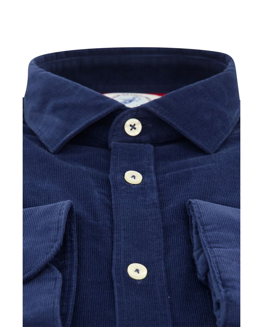 A Fish Named Fred overhemd blauw rib effen slim fit