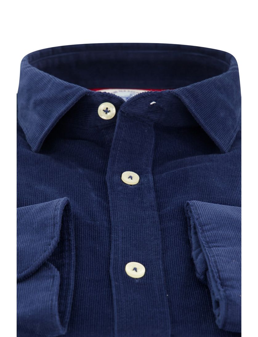 A Fish Named Fred overhemd blauw rib effen slim fit