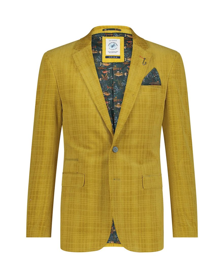 A Fish Named Fred kleurrijk colbert geel geruit slim fit katoen