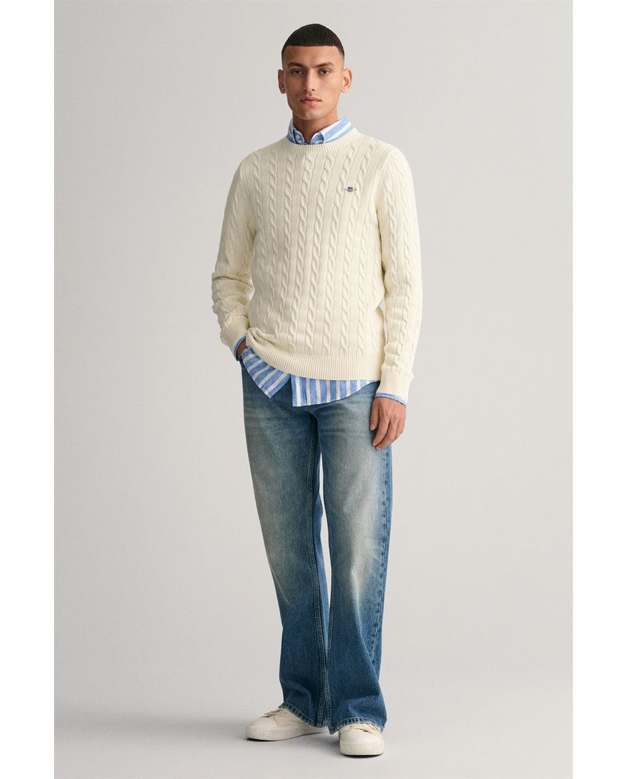 Gant trui ecru fijn gebreid katoen