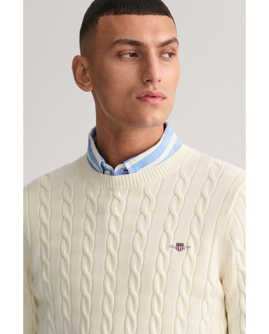 Gant trui ecru fijn gebreid katoen