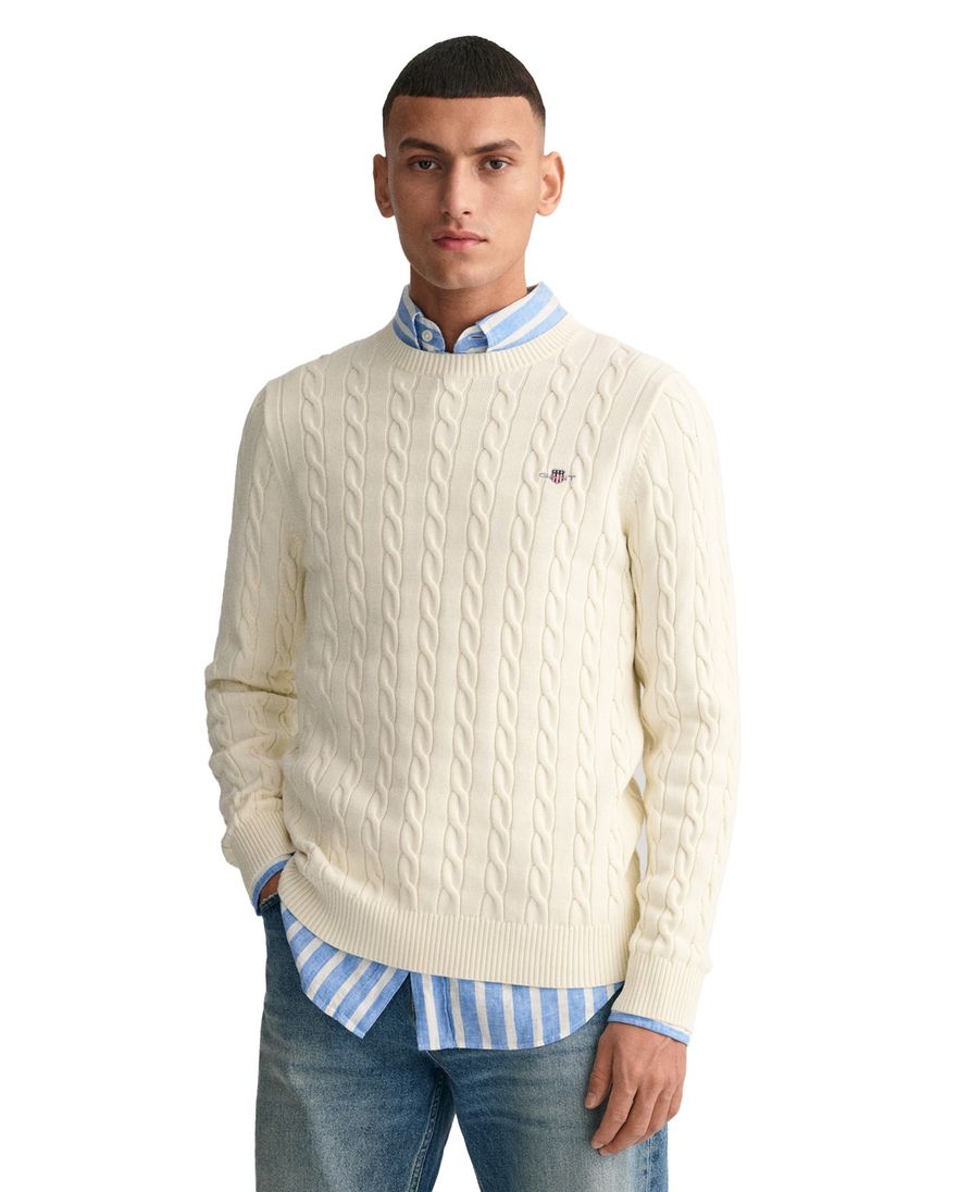 Gant trui ecru fijn gebreid katoen