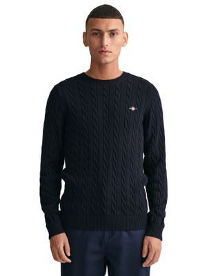 Gant Gant kabeltrui navy ronde hals katoen normale fit