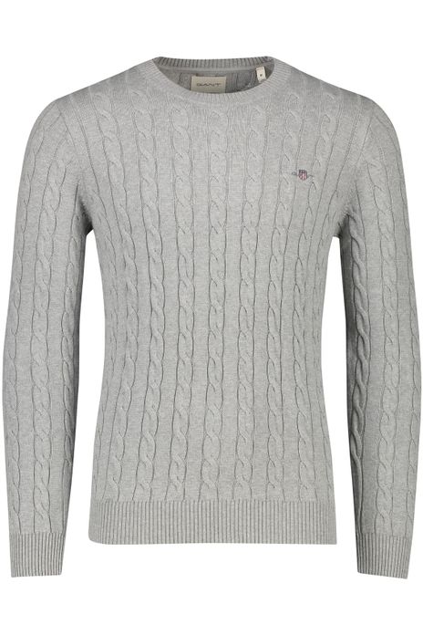 Gant trui ronde hals grijs grof gebreid katoen