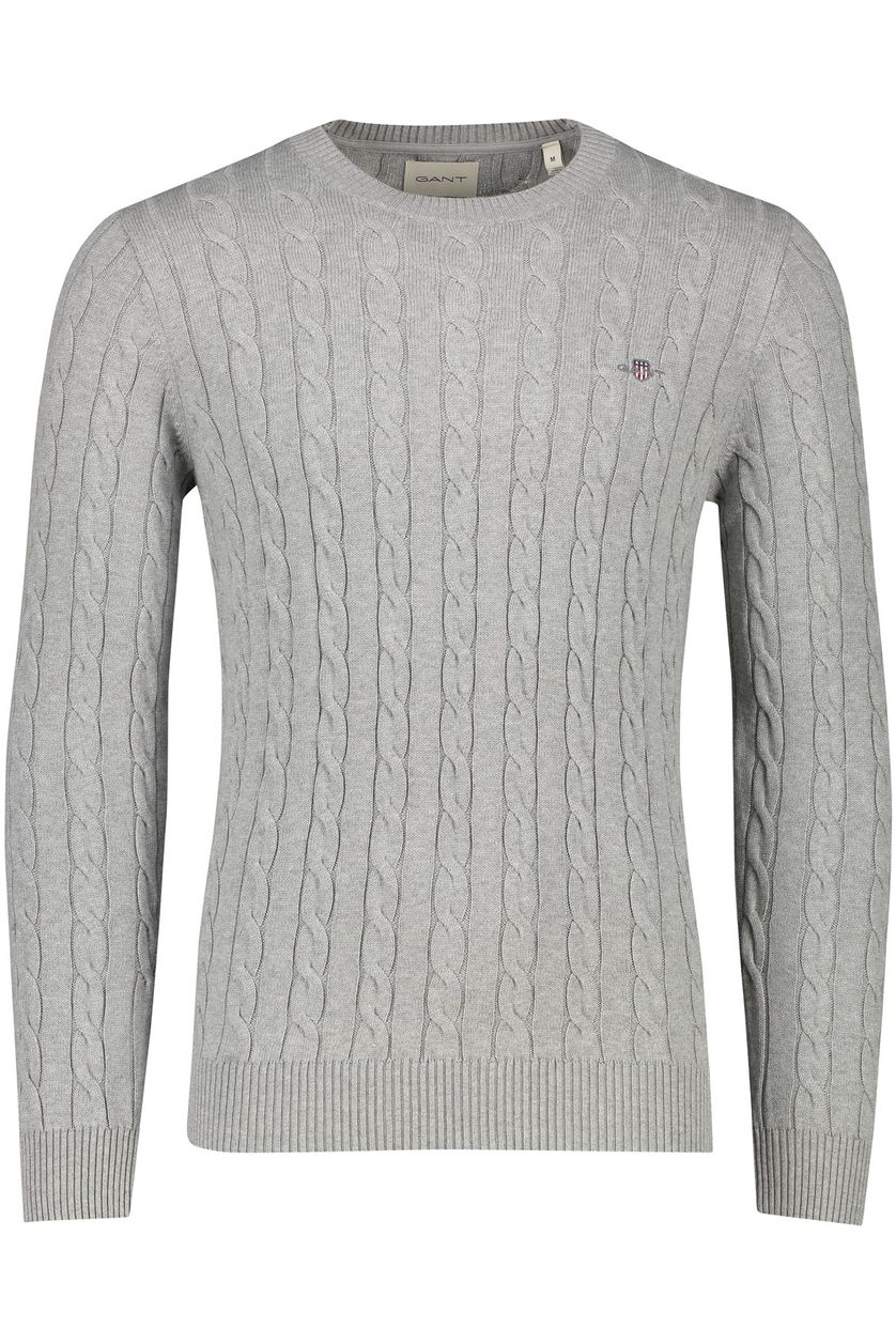 Trui Gant grijs katoen ronde hals normale fit gebreid