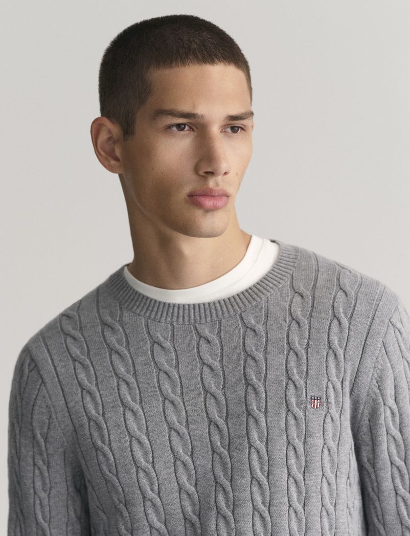 Gant katoenen trui ronde hals grijs