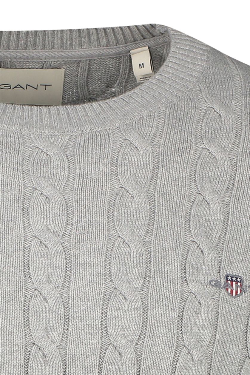 Trui Gant grijs katoen ronde hals normale fit gebreid