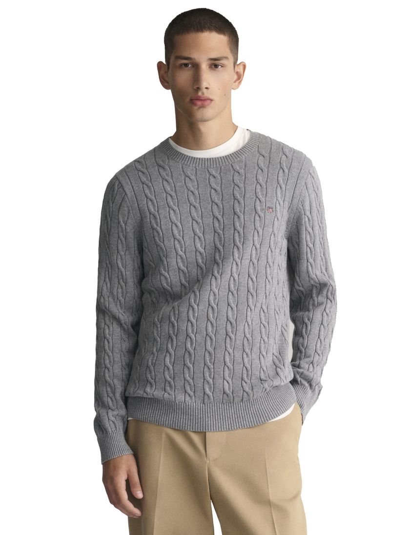 Gant katoenen trui ronde hals grijs