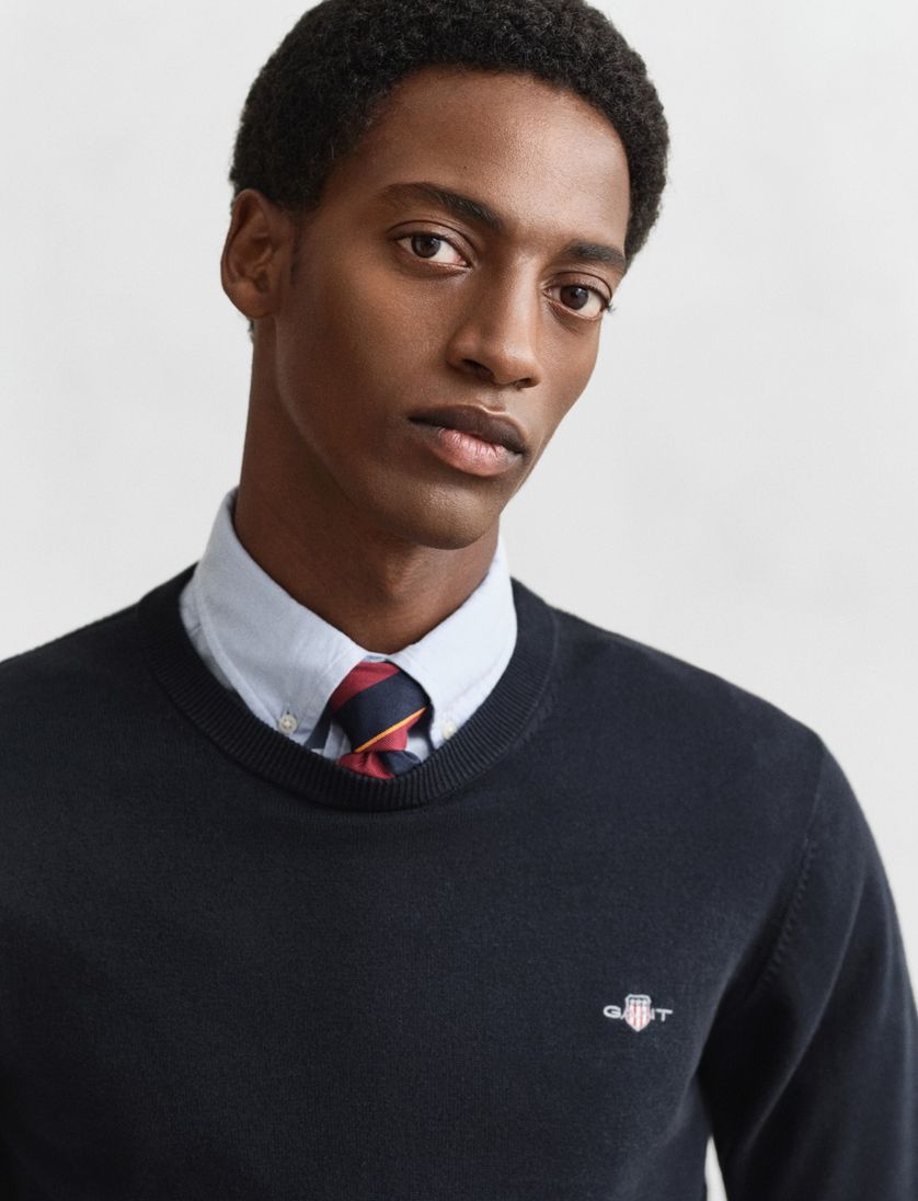 Gant trui navy effen katoen ronde hals normale fit