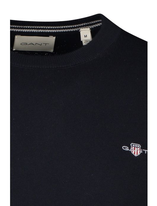 trui Gant donkerblauw effen katoen ronde hals