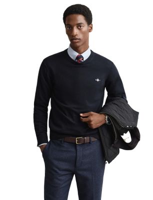 Gant trui Gant donkerblauw effen katoen ronde hals